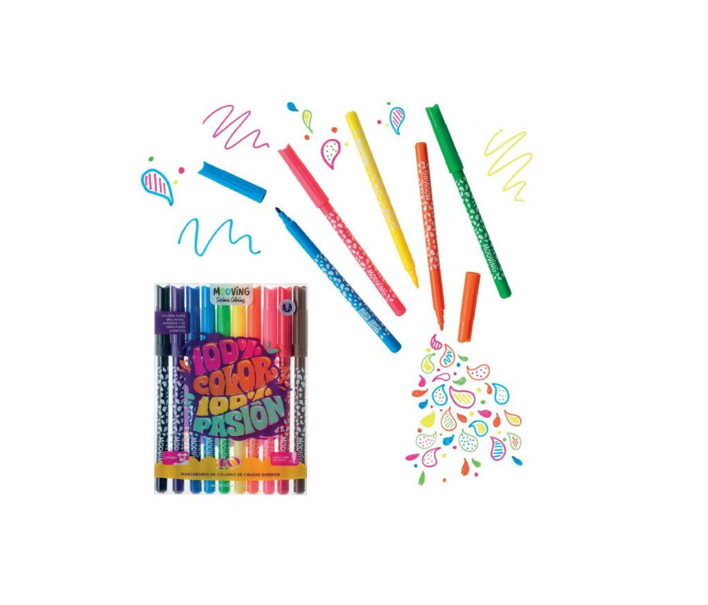 Set Marcadores Coloring x10 colores lavables Mooving