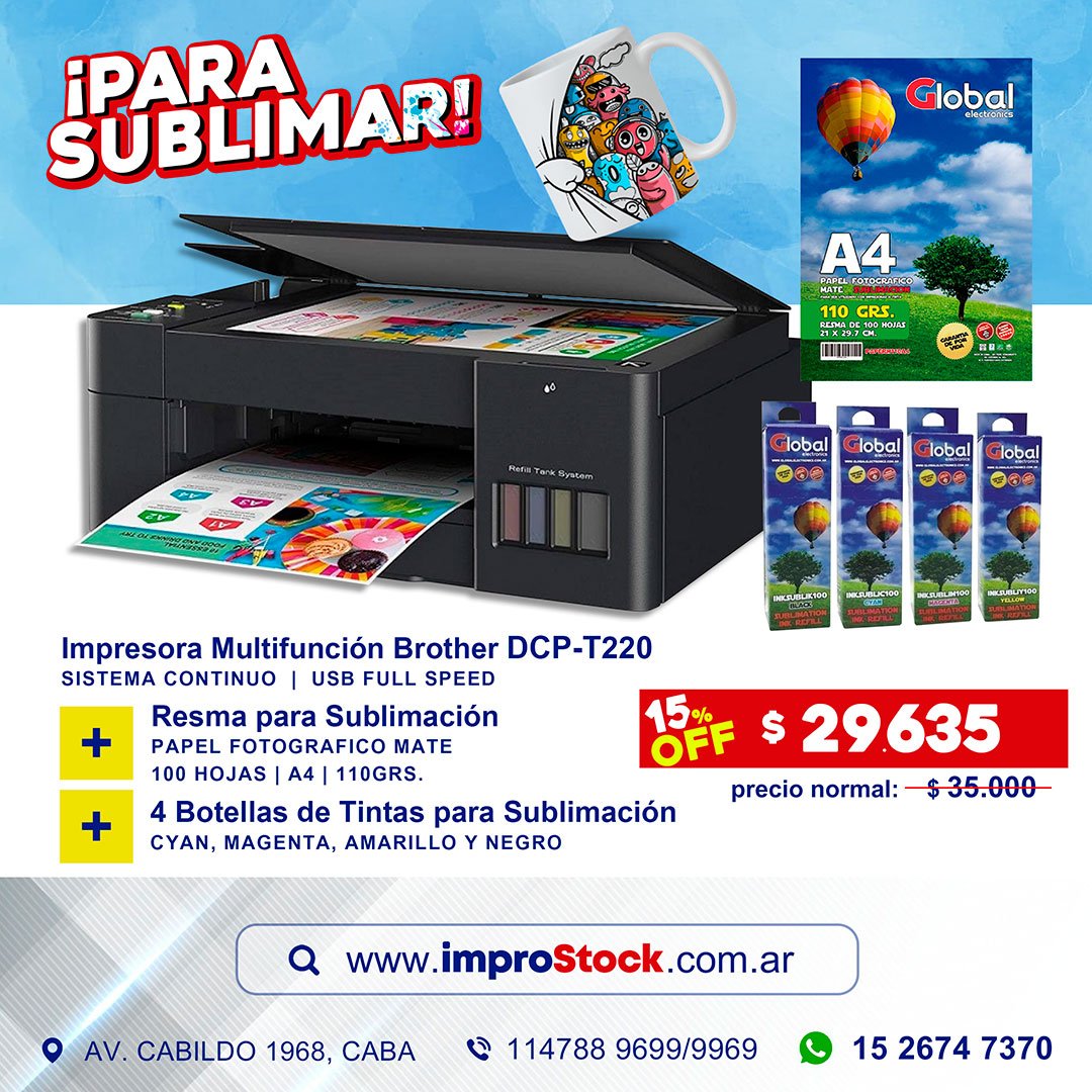 Kit para Sublimar Impresora Multifunción Brother DCP-T220 (Sistema continuo)  (328996) – Improstock
