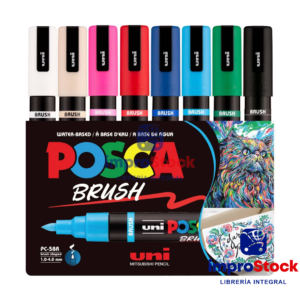 Marcador PC-5 Brush X8 Colores Uni Posca (343185)