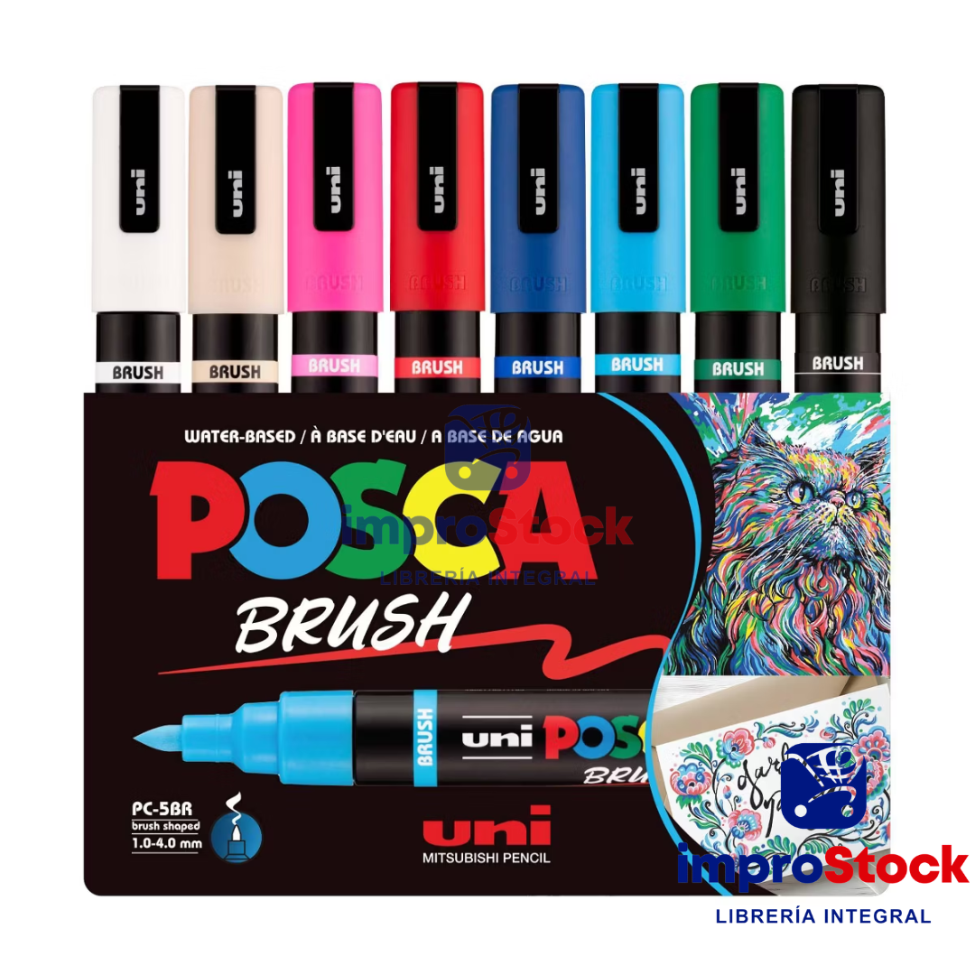 Marcador PC-5 Brush X8 Colores Uni Posca (343185)