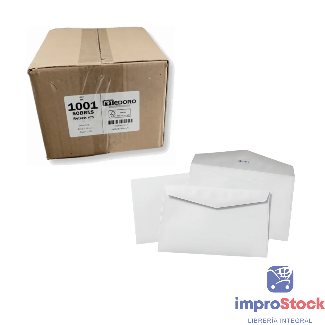 Caja de Sobres Blanco 1001 Retrato 12.5x19cm X 250 Medoro (1794)